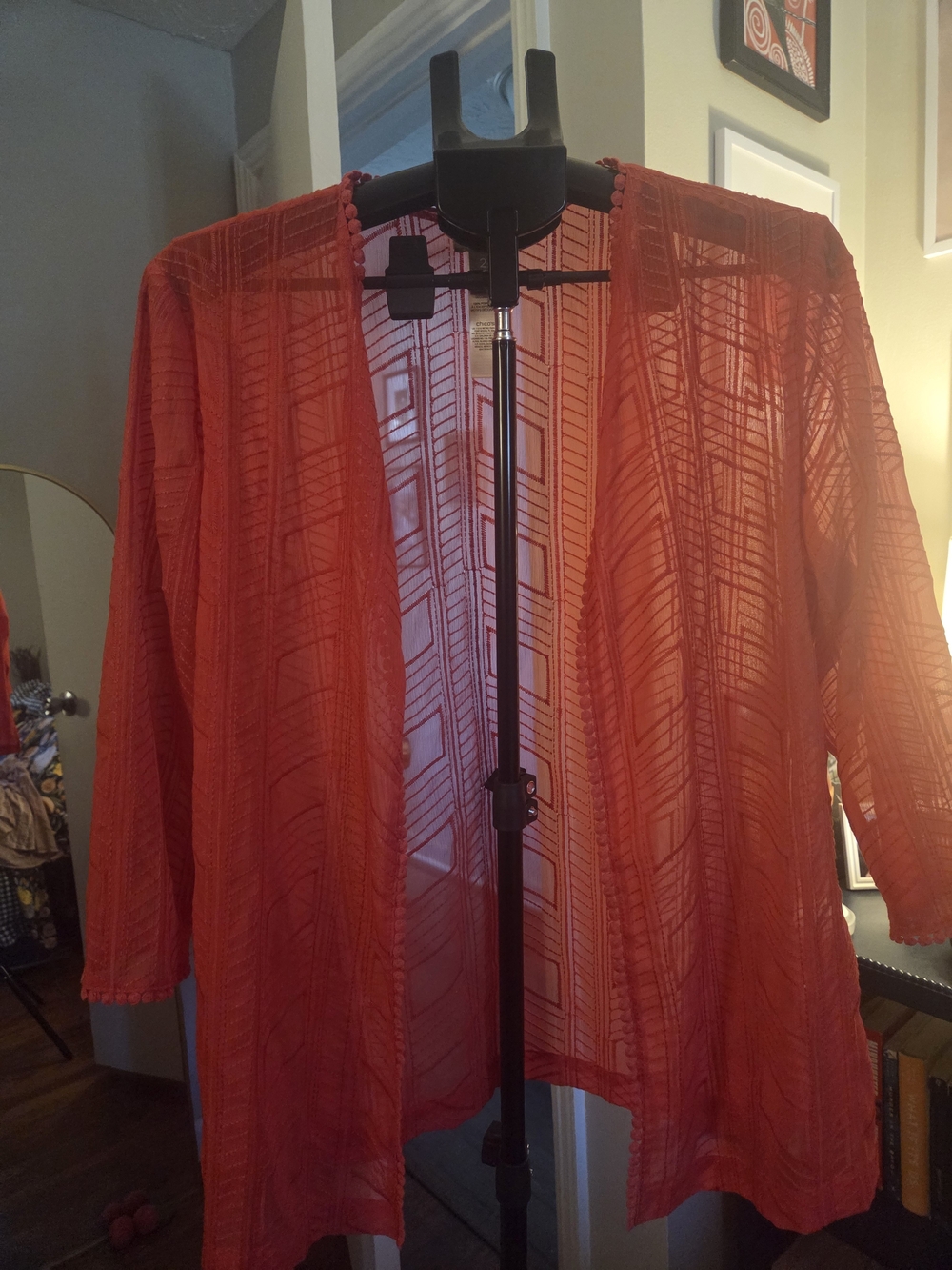 Chicos Women's Red Sheer Kimono